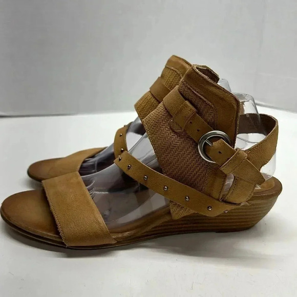 Miz Mooz Farley Sandals Shoes Leather Demi Wedge Open Toe Shoe Tan Brown Size 10 - Picture 4 of 11